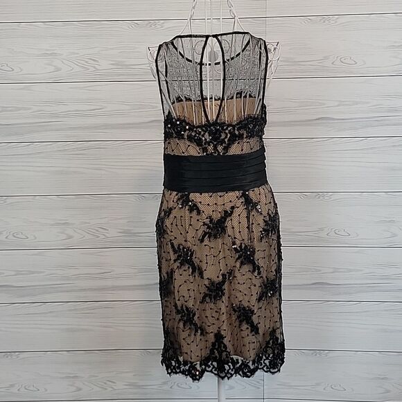 BCBGMAXAZRIA sleeveless scalloped lace trim silk midi dress Women's Size 2 - Picture 7 of 14